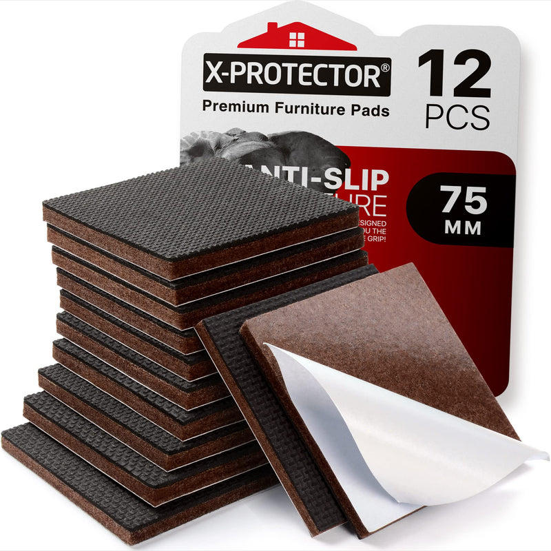 X-PROTECTOR Non Slip Furniture Pads – 12 Premium Furniture Grippers 3"! Best SelfAdhesive Rubber Feet Furniture Feet – Ideal Non Skid Furniture Pad Floor Protectors – Keep Furniture in Place! 3 inch 12 Square