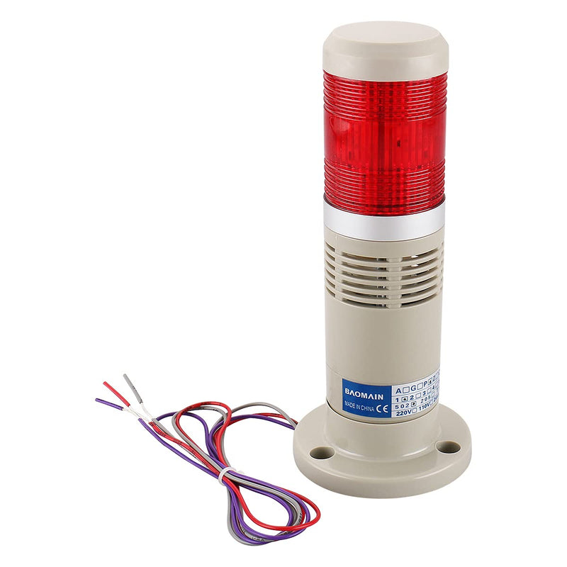 Baomain Alarm Warning Light 220V AC Industrial Buzzer Red LED LTP-502TJ Signal Tower