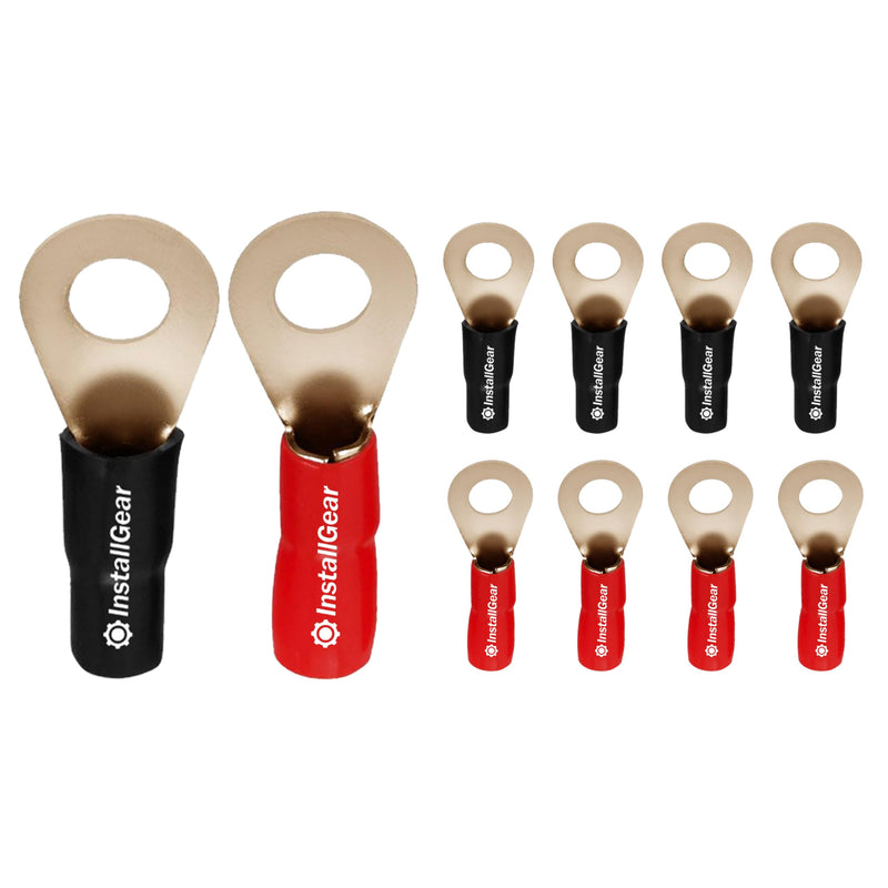 InstallGear 10 Gauge AWG Tinned Pure Copper Lugs Ring Terminals Connectors (10 Pack - 5 Positive/5 Negative) | Electrical Connectors, Heat Shrink Wire Connectors for 10 Gauge Wire 10 AWG - 5/16" Ring