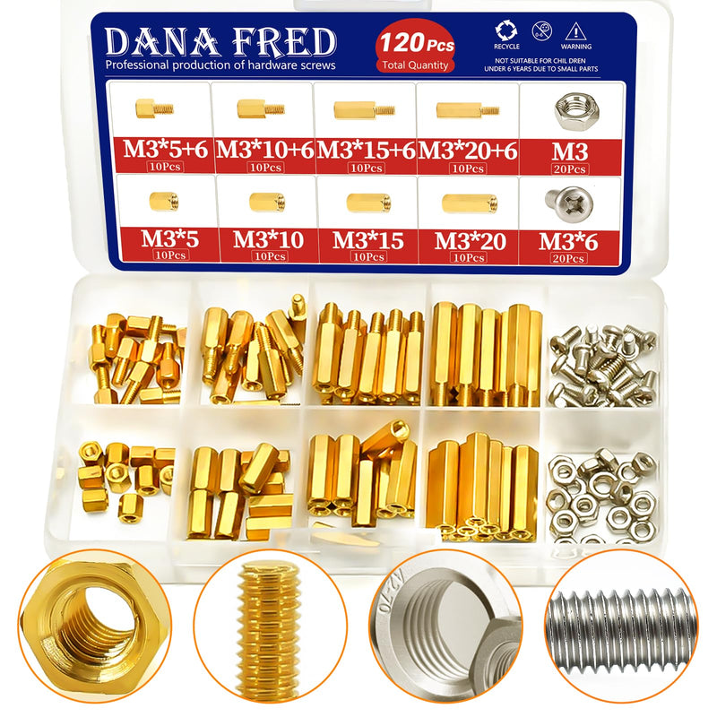 M3 Hex Male Female Brass Spacers Standoffs Screws Nuts Assortment Kit,120 Pcs M3 Hexagon Threaded Pillar,Hexagonal PCB Motherboard Spacer Bolt Screw Nut Assortment Kit Mounting for PCB,Circuit Board M3-Brass Standoff Kit-120Pcs