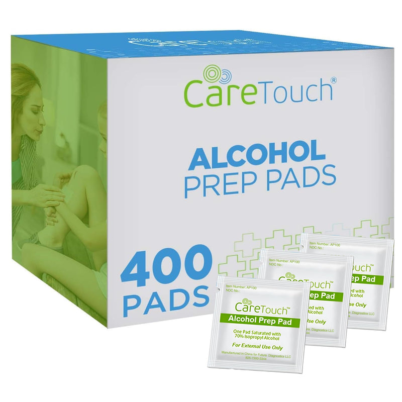 Care Touch Alcohol Wipes Individually Wrapped - Prep Pads with 70% Isopropyl Alcohol, Great for Home, Medical & First Aid Kits Sterilized, Antiseptic 2-Ply Swabs 400 Count 400 Count (Pack of 1)