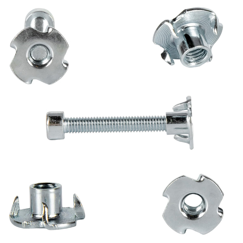 3/16" 100 Pack T Nuts Zinc-Plated Steel Corrosion Resistant 5/16" Barrel Length 4 Pronged Tee Nut for Rock Climbing Holds Woodworking Projects and DIY Projects