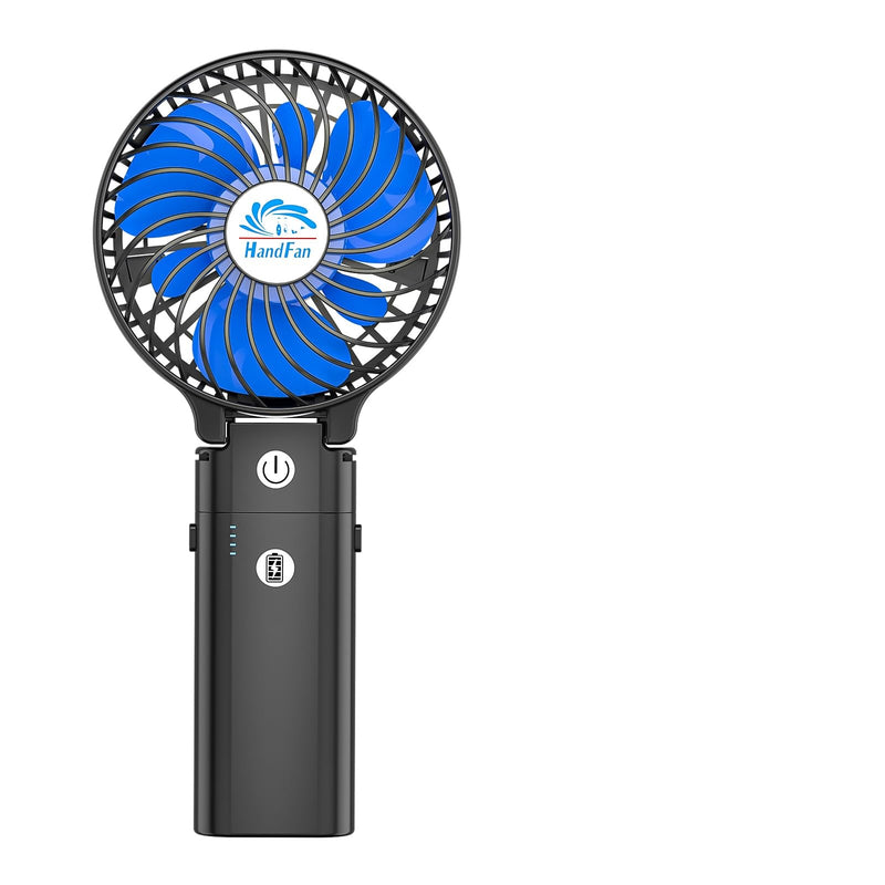 HandFan 5200mAh Handheld Portable Fan, Hand Held Fan, Up to 20H LongRuntime Blue‑Blade Matte Black