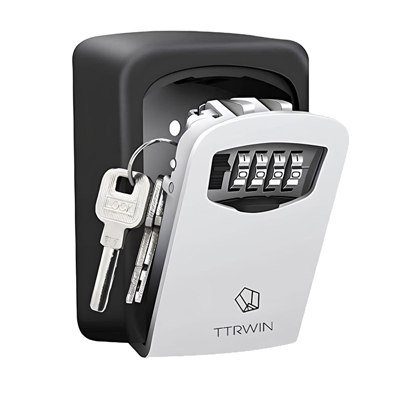 TTRWIN Key Lock Box for Outside, Resettable 4 Digit Combination Waterproof Lockbox, Key Safe Storage Security Lock Box, 5 Keys Large Capacity Wall Mounted LockBox for House Key, ID Card, Garage Key Gray-003 1 Pack