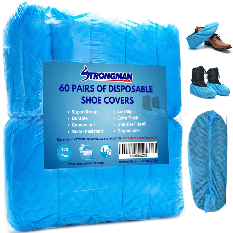 Strongman Tools Shoe Covers 120-Pack (60 Pairs) Shoe Protector for Men & Women, Disposable Shoe Covers Non Slip & Reusable, Water-Resistant Booties for Shoes, Durable for Indoor & Outdoor Use 120 pack (60 pairs)