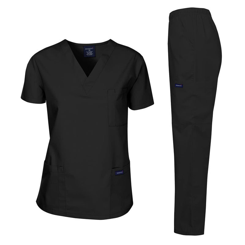 Dagacci Scrubs Medical Uniform Mens Scrub Set Medical Scrubs Top and Pants Large Black