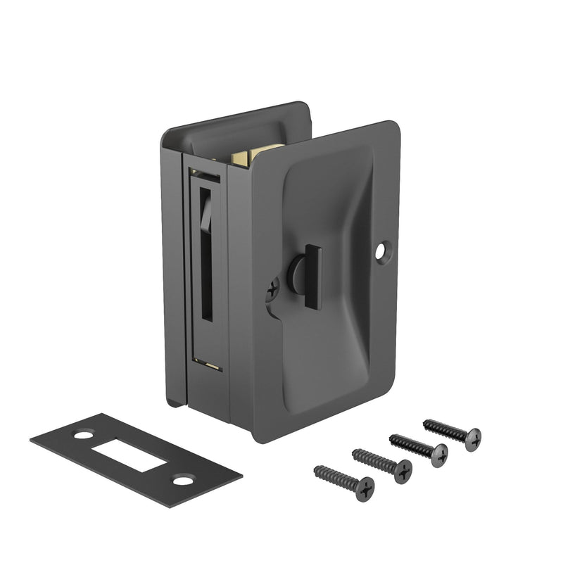 Richelieu Hardware 1701FBPSBC Onward Rectangular Pocket Door Pull with Privacy Lock, 3-1/4 in (82 mm), Black 3 1/4-in