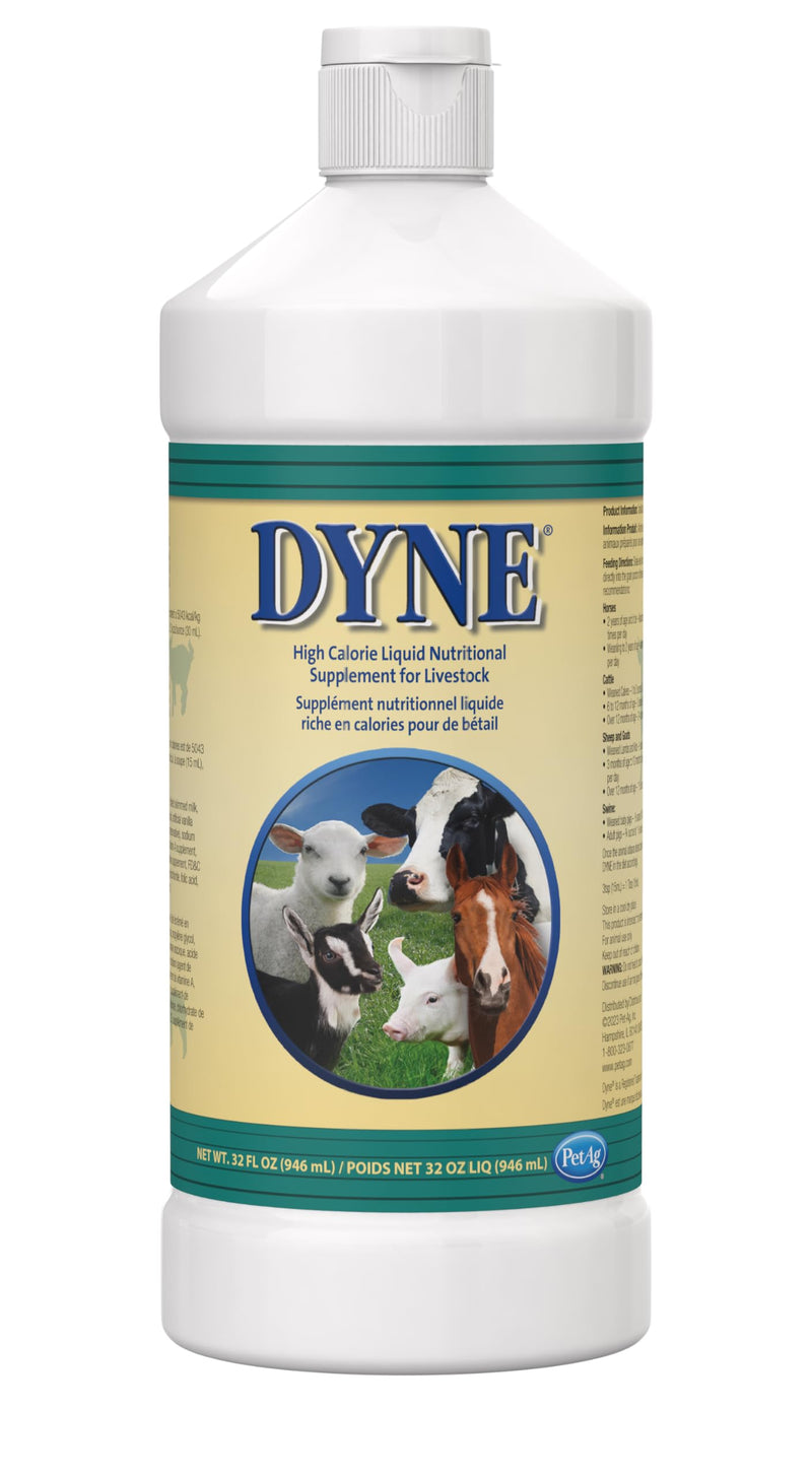 Pet-Ag Dyne High Calorie Liquid Nutritional Supplement for Livestock - 32 oz - Includes Added Vitamins - Excellent for Underweight, Stressed, or Recovering Animals