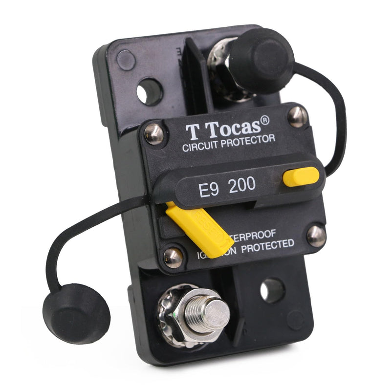 Hi-Amp 3/8“ Studs 200 Amp Circuit Breaker with Manual Reset Switchable for Boat Marine Car Audio Battery Solar System IP67, 12V - 48V DC, 200A Surface-Mount