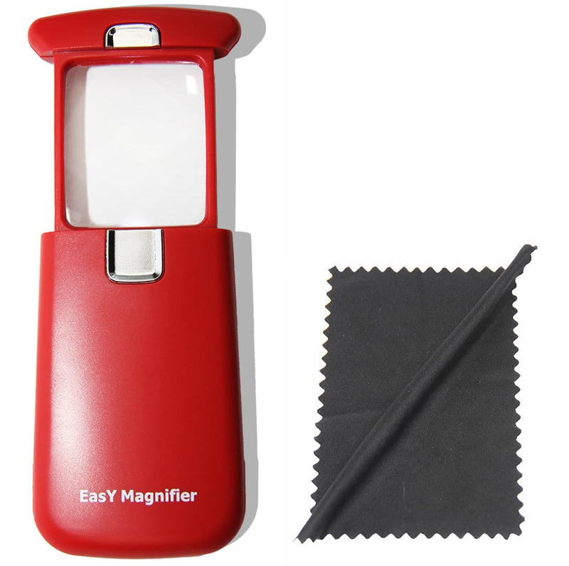 EasY Magnifier Small Pocket Magnifying Glass 3.0X with LED Light for Reading; Lighted Hand Held Coin Loupe; Mini Magnify Lens; Gifts for Seniors Sedona Red