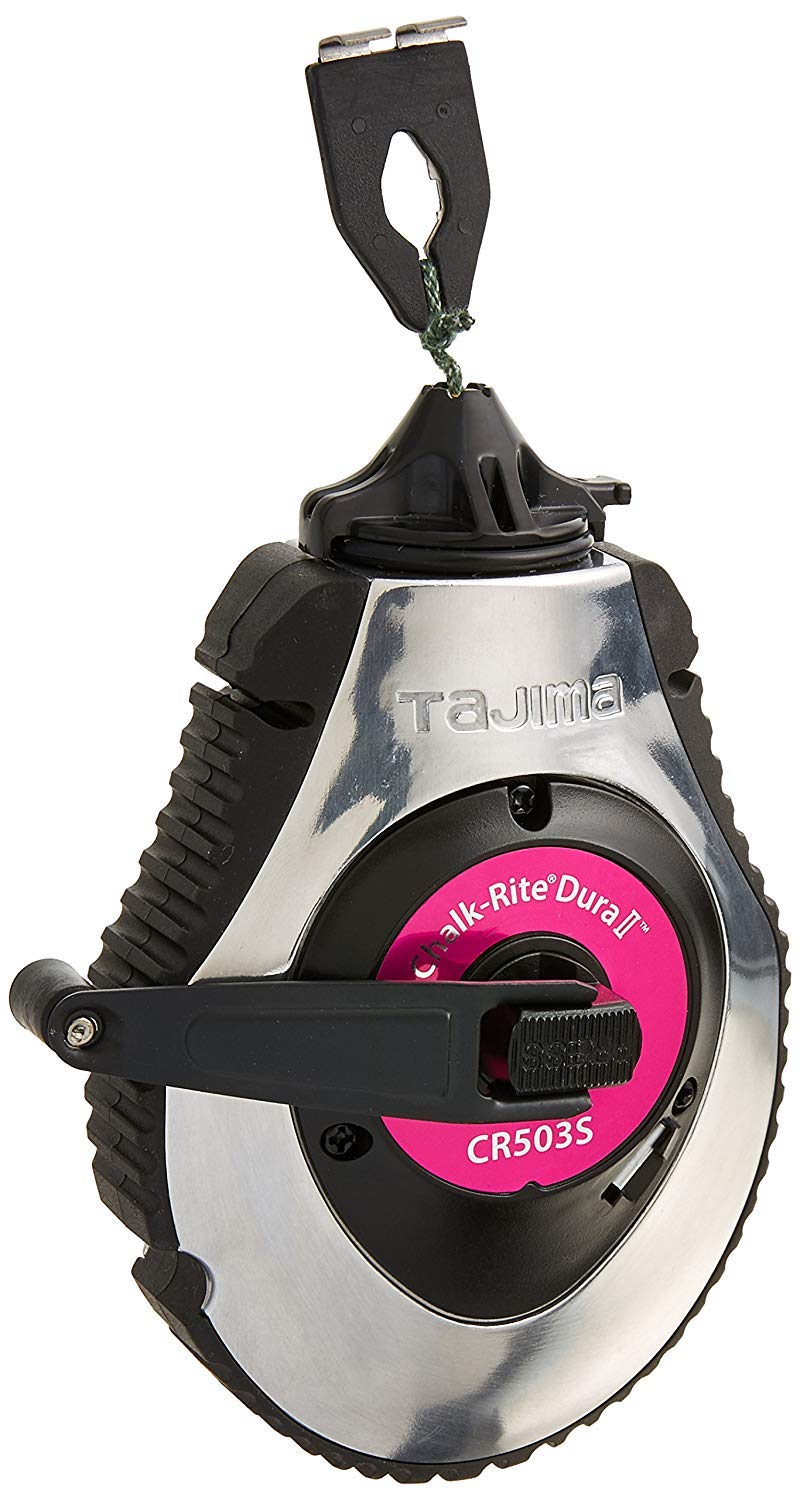 TAJIMA Chalk Line - Chalk-Rite Dura Chalk Box with 100ft Extreme Bold 1.8 mm Snap Line & Integrated Handle Release - CR503S 100 ft Snap Line
