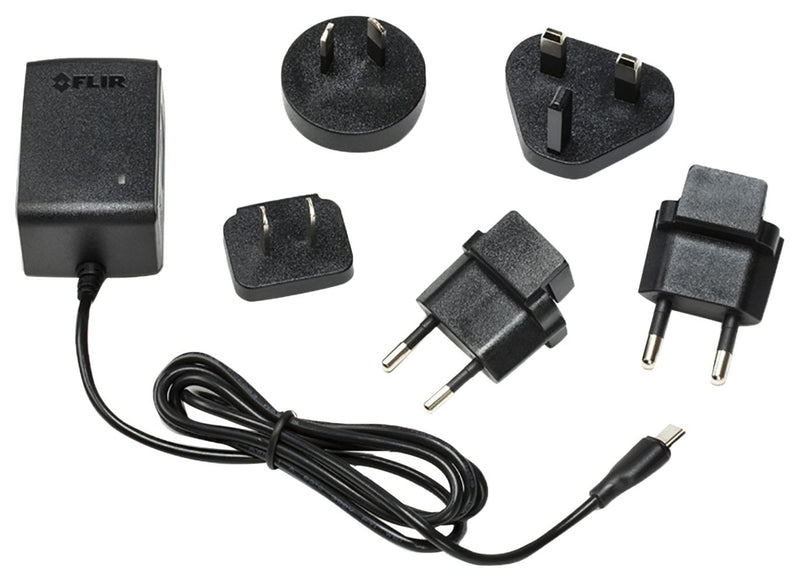 FLIR T911630ACC Power Supply for Exx & T5xx Series Thermal Cameras, 15W / 3A AC Adapter with Multi-Plug Set (US UK EU AU), Universal 100-240V Input, USB-C Thermal Imaging Charging Cord | Multi-plug US/UK/EU/AU, 100-240V input, 12VDC 3A, USB-C charging ...