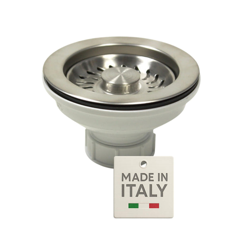 Nantucket Sinks 3-1/2 Kitchen Drain Assembly Kit for Fireclay Sinks | 304 Stainless Steel, Basket Strainer, Extended Ferrule, Made in Italy NS35L-EXT