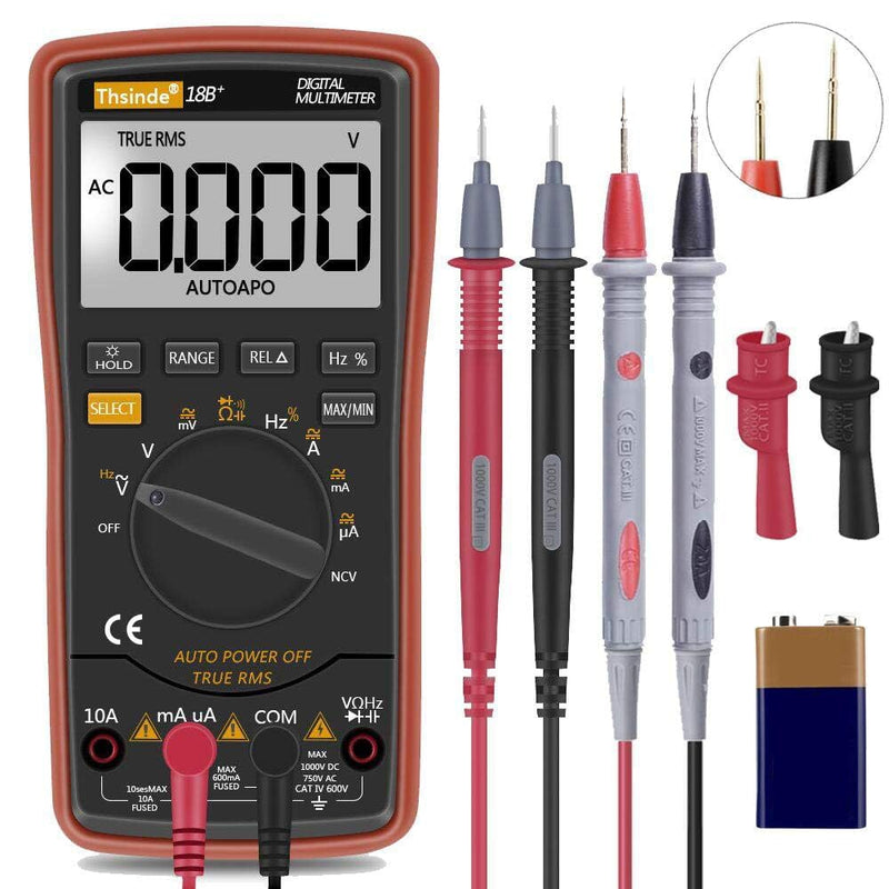 Auto Ranging Digital Multimeter TRMS 6000 with Battery Alligator Clips Test Leads AC/DC Voltage/Account,Voltage Alert, Amp/Ohm/Volt Multi Tester/Diode Orange