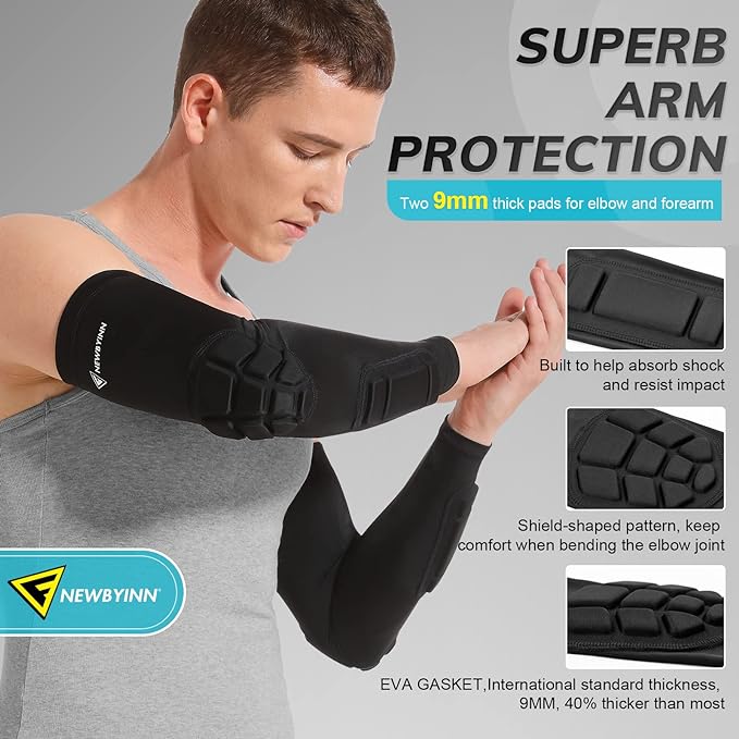 HOPEFORTH 2PCS Padded Elbow Forearm Sleeves Compression Arm Protective Support Black Padded Elbow Forearm Large - NewNest Australia