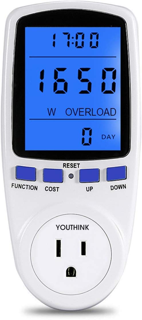 YOUTHINK Electricity Usage Monitor, Power Meter Plug Home Energy Consumption Analyzer with Digital LCD Display Overload Protection Watt Volt Amps Wattage KWH
