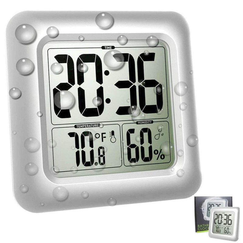 Shatterproof Bathroom Waterproof Hanging Shower Wall Clock, Big Digital Water Resistant Outdoor Clock Thermometer Hygrometer Combo, Large Display Elderly Kids Mirror Suction Cup Clock, Table Standing Silver