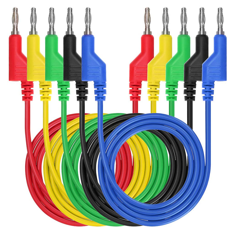 Sumnacon 5pcs Banana to Banana Plug Test Lead Set, 4mm Stackable Banana Plug Wire Test Cable Lead for Multimeter, Electrical Test Wire 1000V/15A 1 m