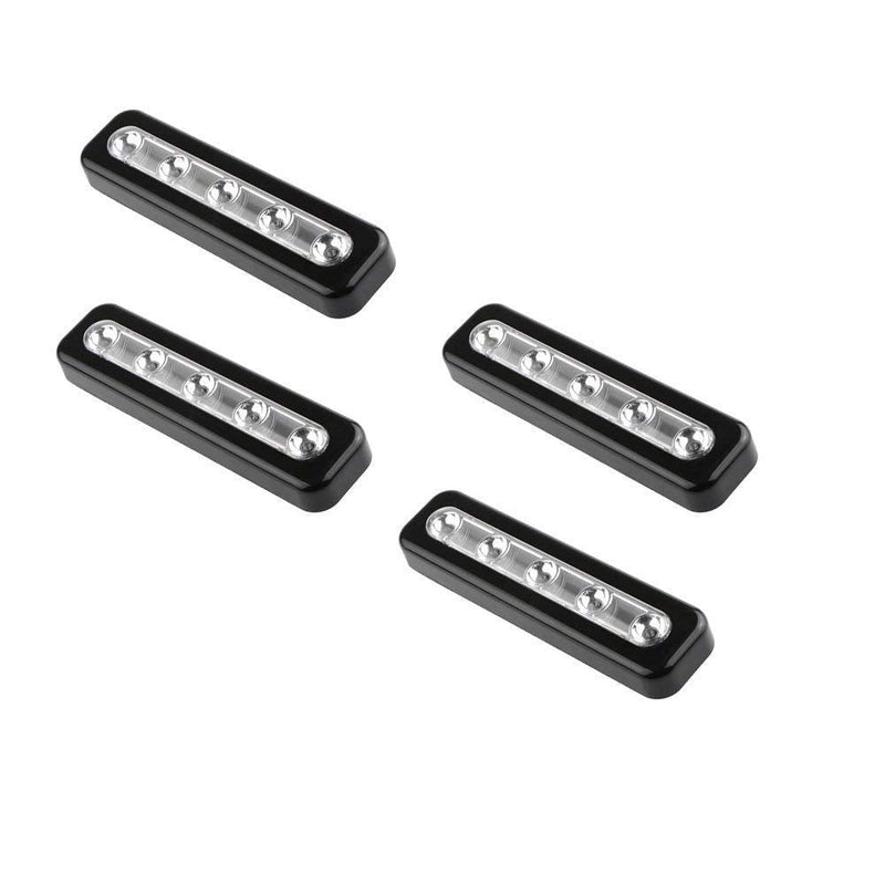 Onerbuy 4 Pack Battery Powered LED Touch Light DIY Stick-on Anywhere 5-LED Touch Tap Light Push Night Lamp for Closets, Cabinets, Cupboard, Hallway, Stairs,Garages, Car (Black)