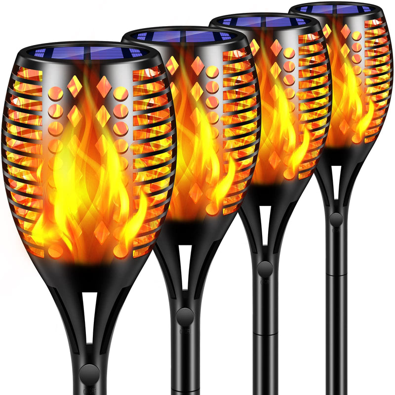 TomCare Solar Lights Upgraded, 43" Waterproof Flickering Flames 96 LED Torches Lights Outdoor Solar Landscape Decoration Lighting Auto On/Off Pathway Lights for Garden Patio Yard Christmas, Black(4) Black-style 1