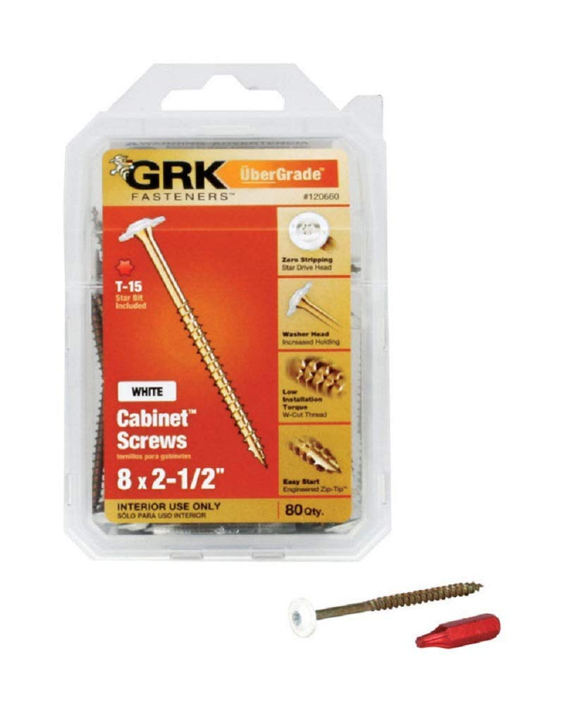 GRK Fasteners 120660 White Cabinet #8 x 2-1/2" Screws 80CT