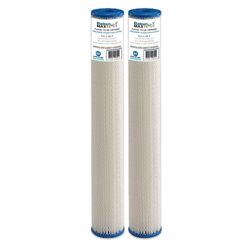 2-Pack 20" x 2.5" 1 Micron Pleated Sediment Water Filter Cartridge Replacement for HDX SPC-25-2001, Watts FM-1-20, Pentek S1-20 – Universal Replacement Whole House Water Filter Cartridges 02 Pack