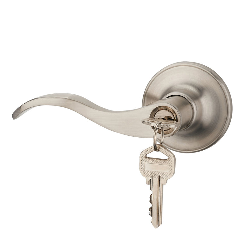 1 Pack of HENYIN Wave Lever Keyed Entry Door Lock/Door Knob Hardware Handle and Closet Lockset, Silver Color, with Key,Left Hand(805SN-L) 1 Pack ET(Left Hand)