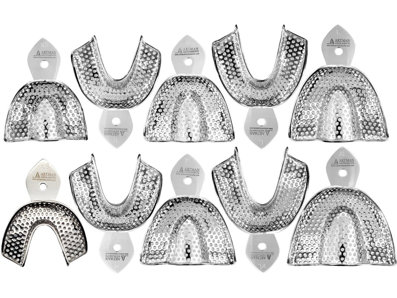 Dental Impression trays 10 Extra Small, Small, medium, large and extra large pairs stainless steel dentures orthodontics by Artman Instruments