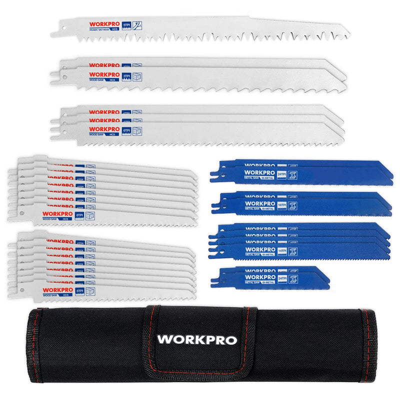 WORKPRO 32-Piece Reciprocating Saw Blade Set - Metal/Woodcutting Saw Blades, Pruner Saw Blades with Organizer Pouch Cr-V,32pcs - NewNest Australia
