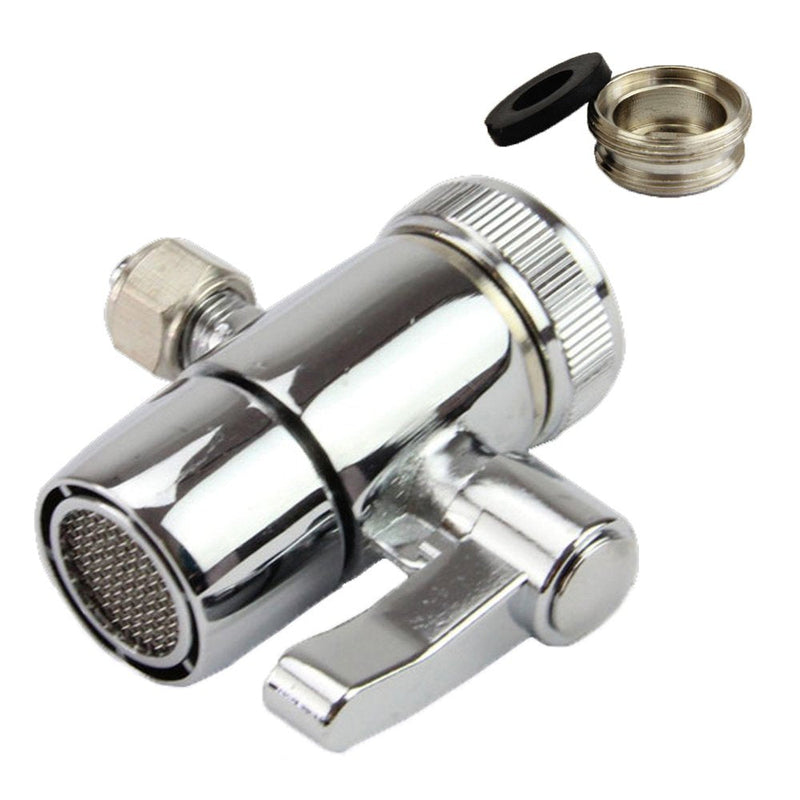 Kitchen Bathroom Sink Faucet Water Filter Diverter Valve for Push on 1/4 inch Tubing Replacement Part Adapter with M22 X M24 Connector, Polished Chrome Single Way 1/4" OD Tubing