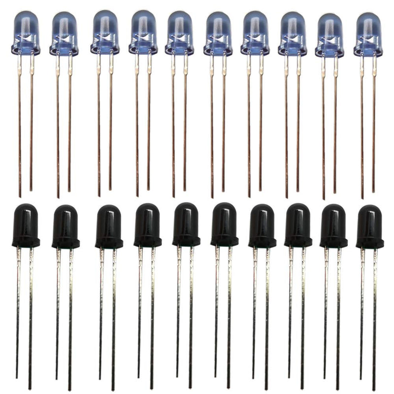 DIKAVS Super-Bright 5mm 940nm LEDs Infrared Emitter and IR Receiver Diode for Arduino (Pack of 10 Pairs)