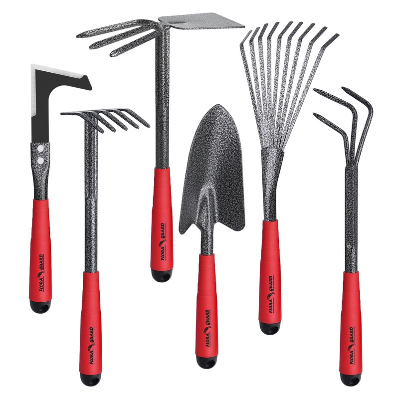 FLORA GUARD FLORA GUARD Garden Tool Set， 6 Piece Heavy Duty, Large Size Gardening Hand Tools, Sturdy & Durable, Classic Utility Gardening Gift for Seniors and Women Garden Tools 6-Piece