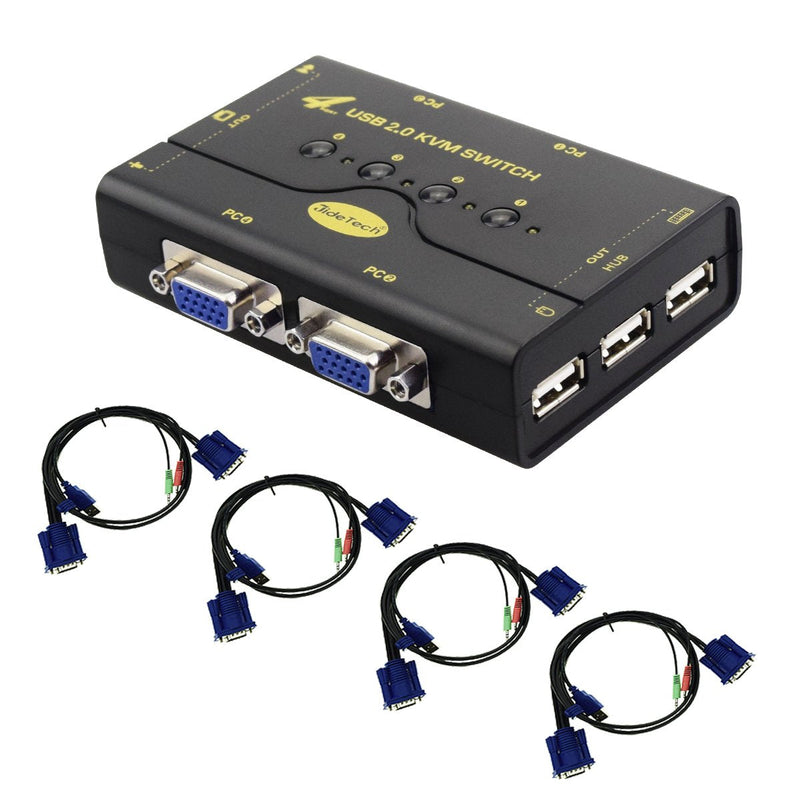 4 Port VGA KVM Switch with USB Hub and Audio Support Wireless Keyboard Mouse Connection and Push Button Switching Function 41UA