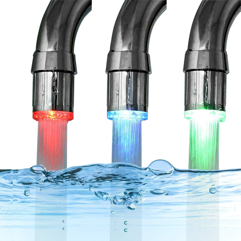 3-Color Temperature Sensitive Gradient LED Water Faucet Light Water Stream Color Changing Faucet Tap Sink Faucet for Kitchen and Bathroom LED Faucet[Temperature Sensitive]