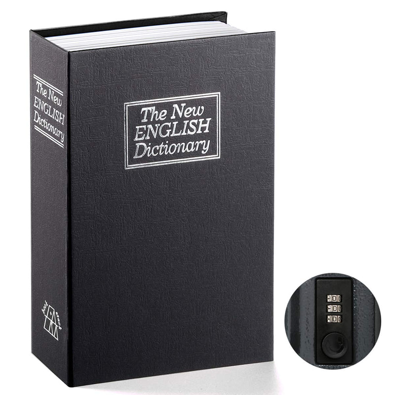 Book Safe with Combination Lock - Jssmst Dictionary Diversion Metal Lock Box for Home Office Code Lock for Money, High Capacity, 9.5 x 6.2 x 2.2 inch, SM-BS0402L, black large