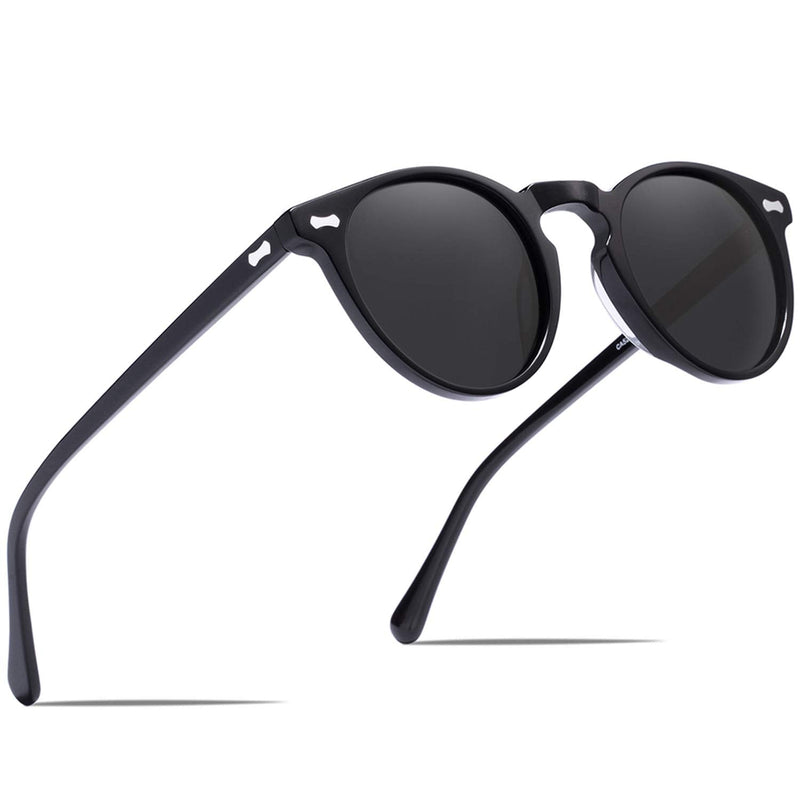 CARFIA Polarized Sunglasses for Women: Acetate Frame, Small/Medium Size, UV400 Protection - Anti Glare CA5288 3. Black Frame Grey Lens Small Face Frame Width 138mm