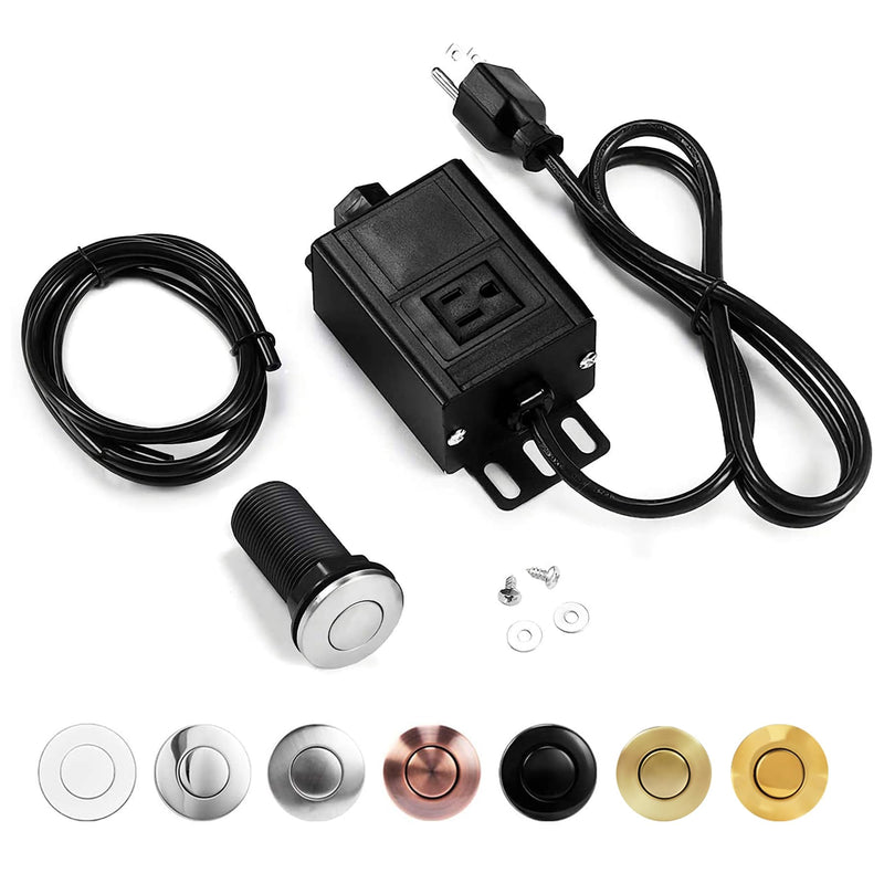 Garbage Disposal Air Switch Kit, Sink Top Waste Disposer On/Off Circuit Close with Aluminum Alloy Power Module (LONG BRUSHED NICKEL STAINLESS STEEL BUTTON) by CLEESINK Brushed Stainless Steel LONG/2.5"