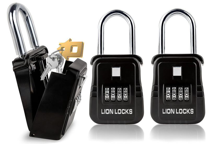Lion Locks 1500 Key Lock Box with Code, Lockbox for Keys Outdoor, Realtor Lock Box for Short-Term Rentals, Holds 5 Keys (2 Pack, Black) 2 Pack