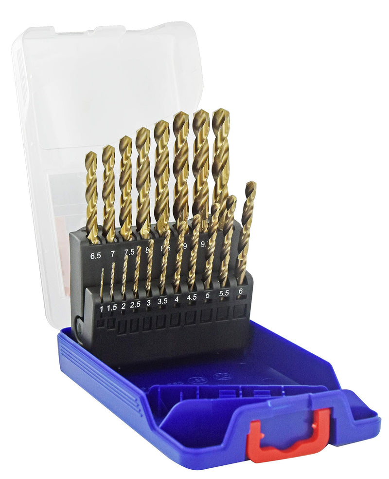 TIVOLY - Set of 19 HSS Cobalt 5% Metal Drill Bits - Occasional Drilling in Resistant Materials Such as Stainless Steel and Cast Iron - Ø1/25 to 3/8" in 0.5mm Increments - Self-Centering Tip