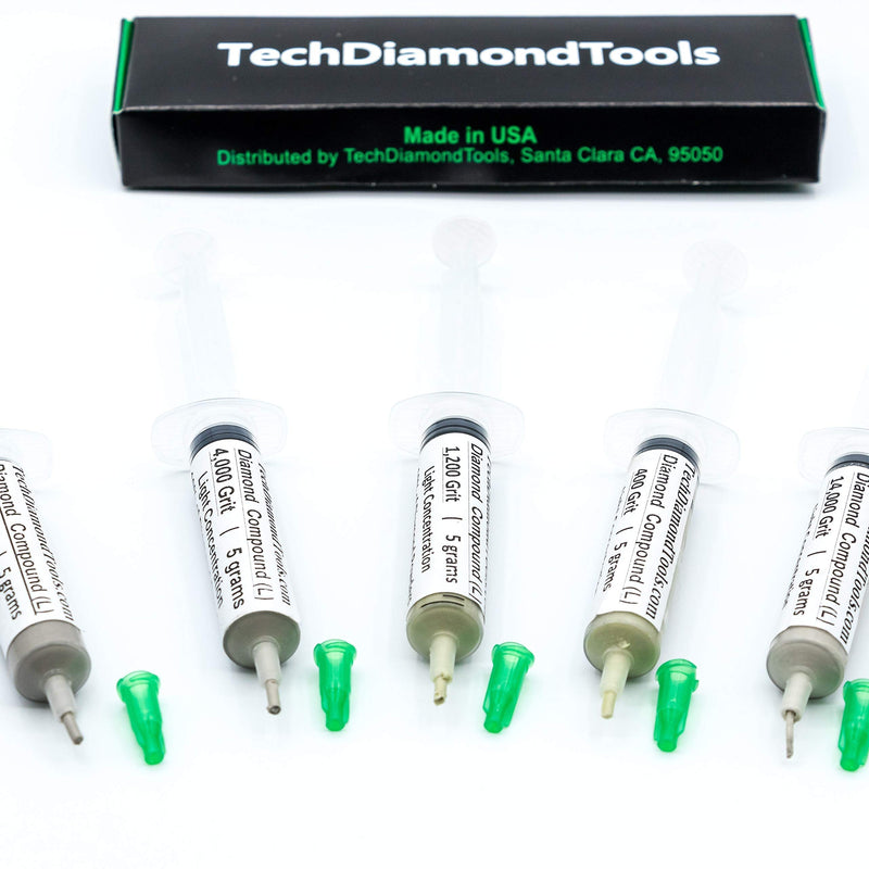 TechDiamondTools Diamond Polishing Compound Kit of 5 Polishing Paste USA Made 400 1200 4000 14000 50000 Grit for Marble Glass Metal Rock Jewelry Resin Silver Gemstone with 10% of Diamond Powder 50000 14000 4000 1200 400 grit 10% Concentration