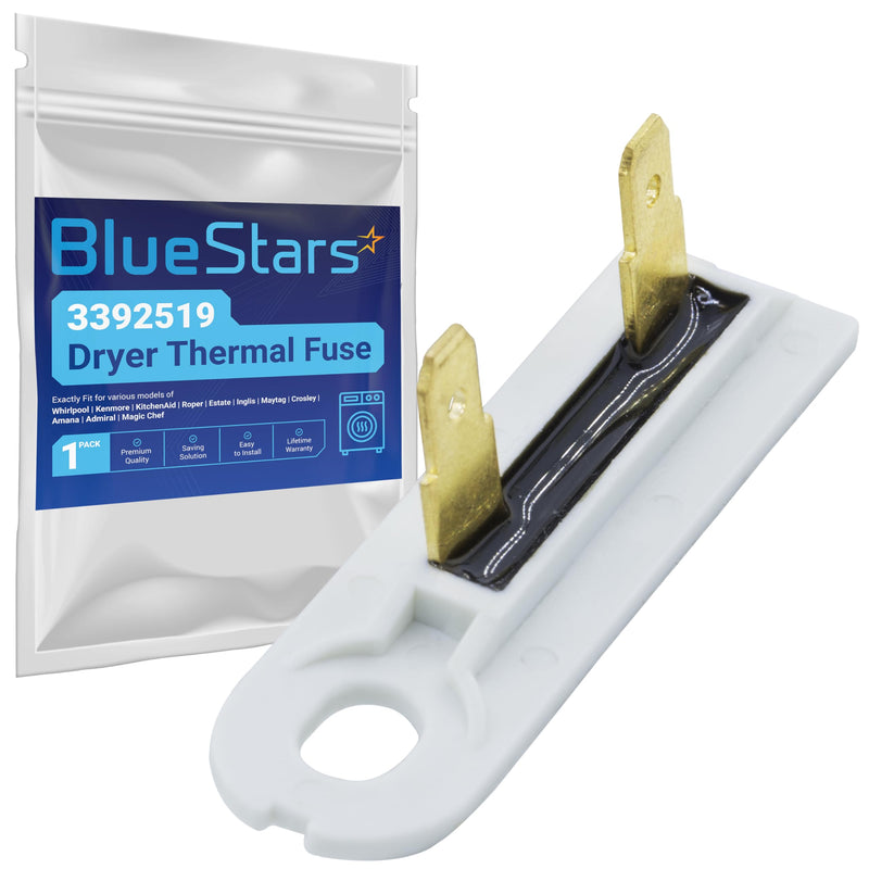 3392519 Dryer Thermal Fuse Part by BlueStars - Kenmore Dryer Thermal Fuse Fit for Whirlpool Kenmore - Replaces AP6008325 3388651 694511 80005 WP3392519VP Pack of 1