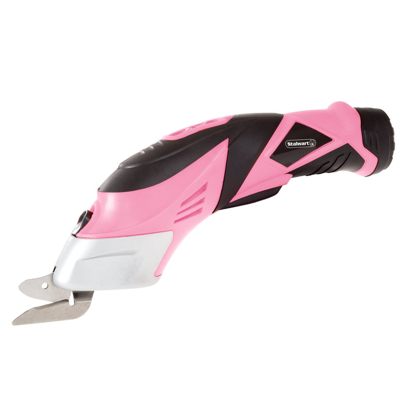 Cordless Electric Scissors with Two Blades – Fabric, Leather, Carpet and Cardboard Cutter – 3.6V Lithium-Ion Rechargeable Battery by Stalwart (Pink) Pink Double-Blade