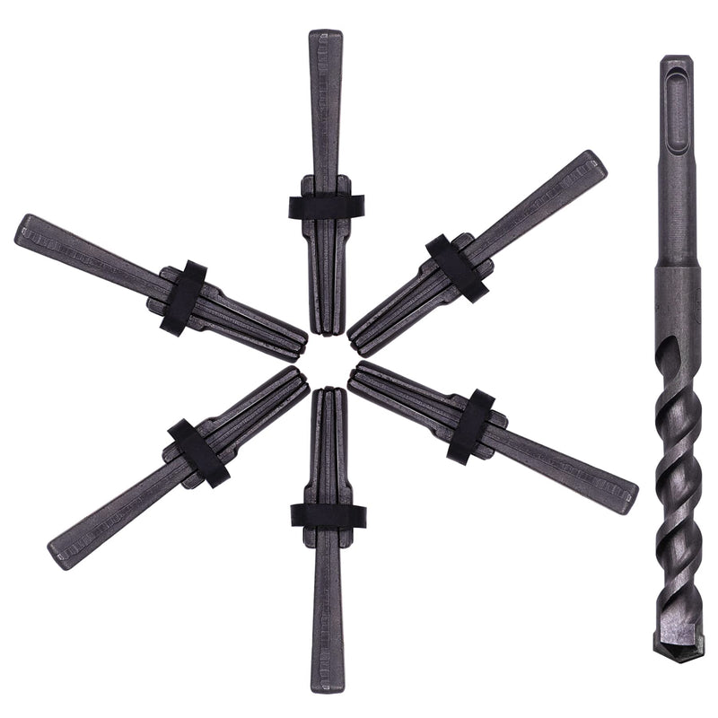 6PCS Rock Splitting Wedges and 1PCS Rotary Hammer Drill Bit, Wedge and Feather Shims, Stone Splitter Tools for Granites, Concretes, Boulders, Volcanic Rocks, Limestone Rocks 9/16" (14mm)