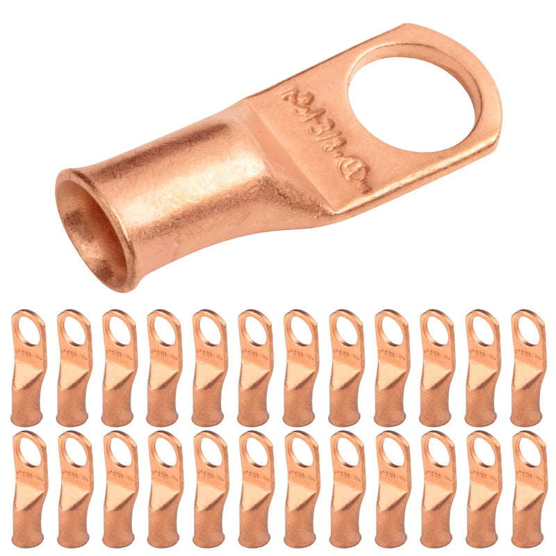SELTERM 25pcs 4 AWG 3/8" Stud Battery Lugs, Ring Terminals, Heavy Duty Copper Wire Lugs, Battery Cable Ends, 4 Guage Ring Terminal Connectors, UL Bare Copper Eyelets Electrical Battery Cable Lugs 4 Awg - 3/8" (M10) Ring Bare Copper Lugs 25