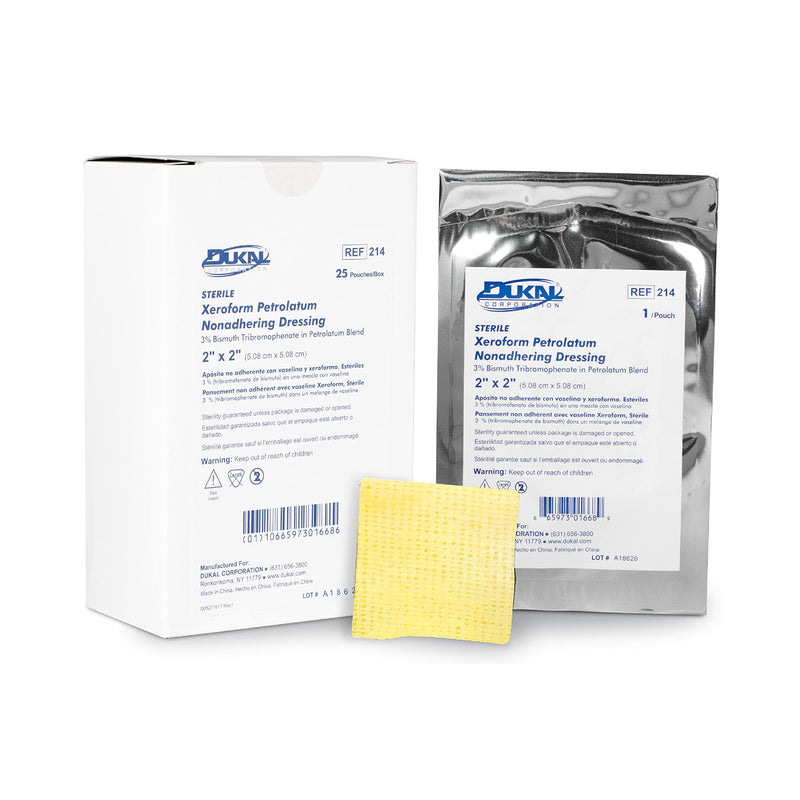 Dukal 214 Xeroform Petrolatum Gauze, Sterile, 2" W x 2" L 25 Count (Pack of 1)