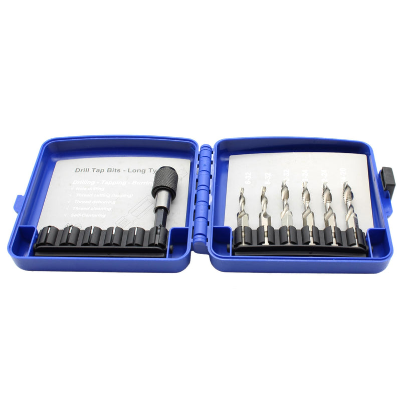TEMO M2 6 pc Combination Drill and Tap Set with 1/4 Inch Quick Change Adapter (Sizes 6-32 to 1/4-20) 6 pc set w adapter