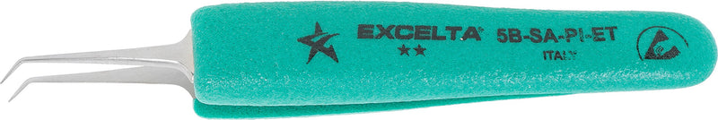 Ergo-Tweeze (ERGPL) - 5B-SA-PI-ET - Tweezers - Ultra Fine Point - Bent - Two Star - Anti-Mag. SS - Ergonomic, 0.5" Height, 0.75" Wide, 4.75" Length 4.75" Tweezer, Smooth Angle, Ergonomic Anti-Mag. Stainless Steel, Italian Quality, 5B-SA-PI-ET