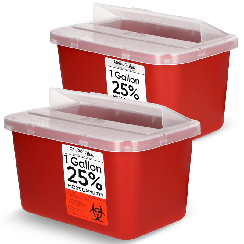Oakridge Products Large Sharps Container for Home Use and Professional 1 Gallon (2-Pack), Biohazard Needle and Syringe Disposal, Pop Up Lid, CDC Certified 2