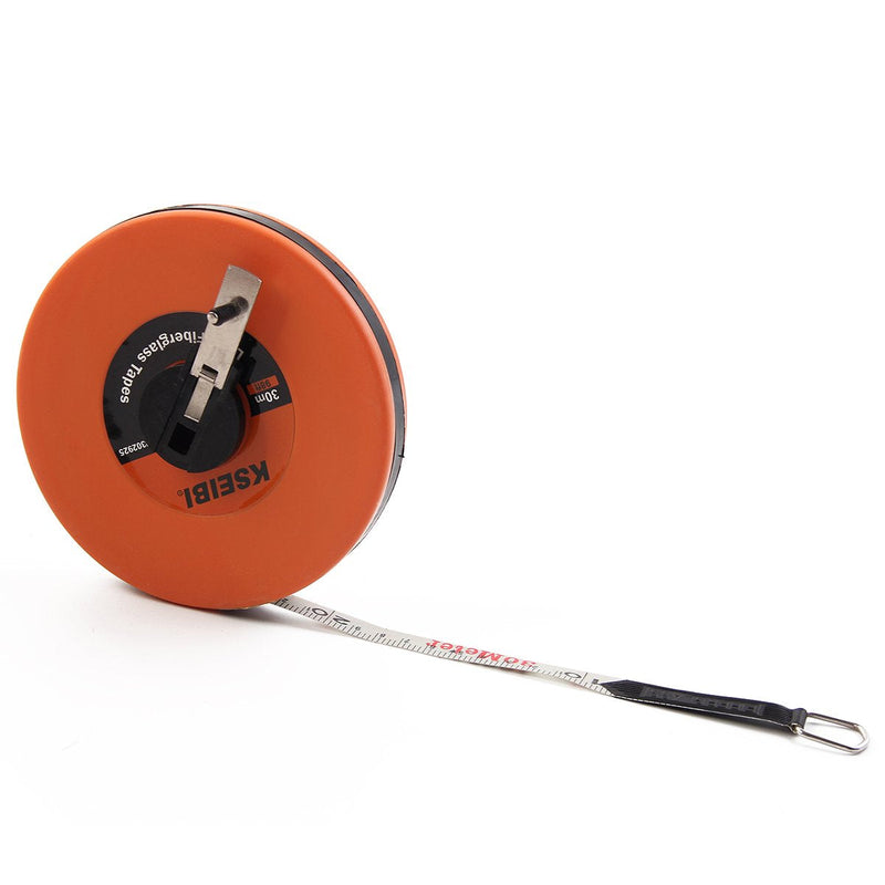 KSEIBI 302925 Long Fiberglass Tape Measure Double Face Printing Inch/Metric for Construction Work (100ft / 30m) 100ft / 30m