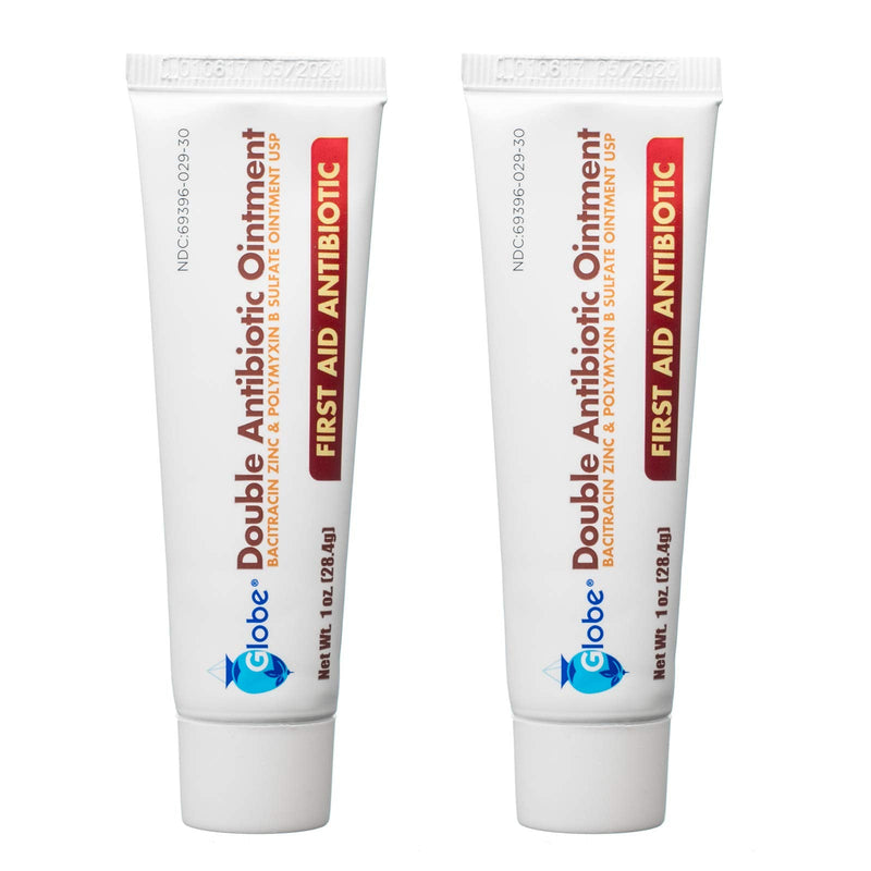 (2 Pack) Globe First Aid Antibiotic Ointment (1oz) with Bacitracin Zinc & Polymyxin B Sulfate, Double Antibiotic Ointment for Infection Protection & Wound Care, Neomycin-Free